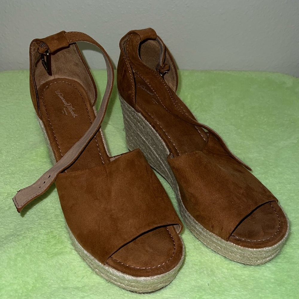 Universal thread brown espadrille heeled wedge sandals